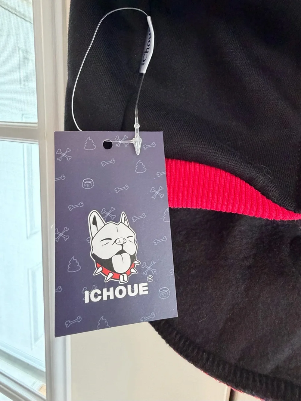 ICHOUe Dog Devil Costume Size L Black Red Hooded Bull Horns Pet Halloween Outfit